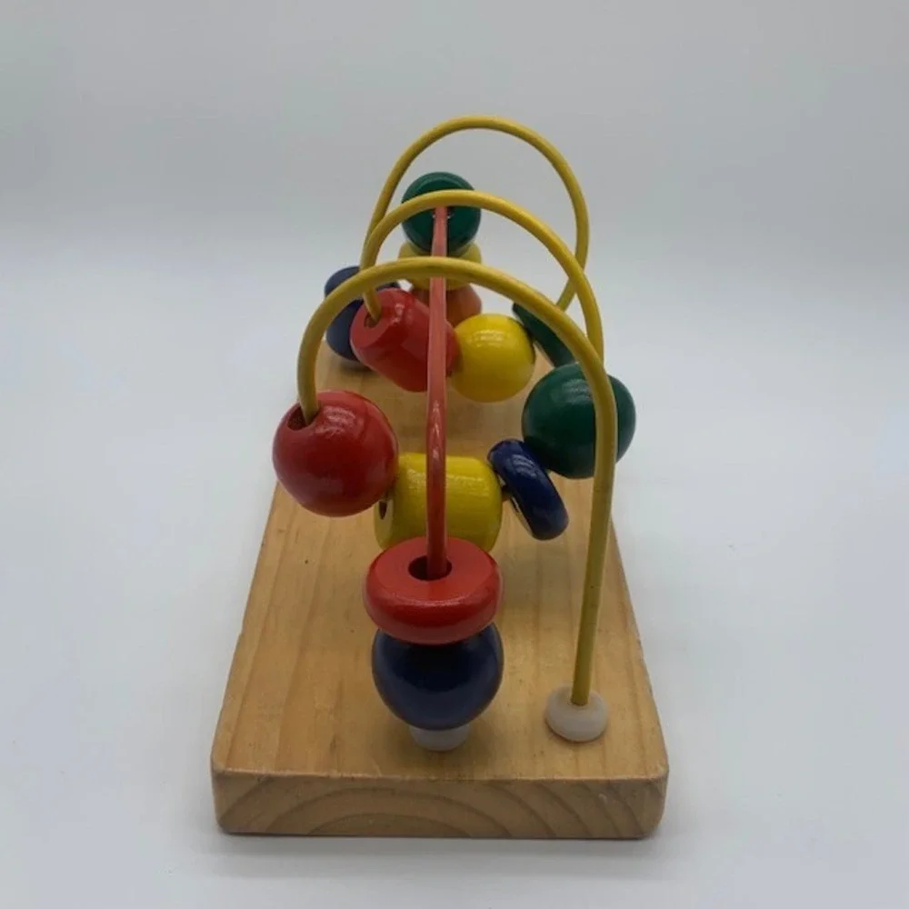 Vtg Wooden Bead Maze Toy Montessori Educational Activity Motor Skills Toy 8x4